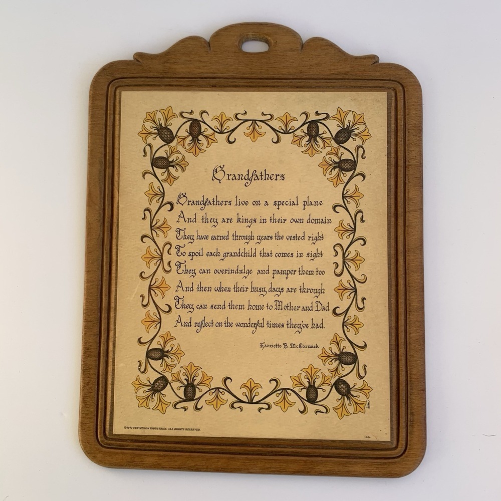 Vintage 1973 Grandfathers Wall Hanging Plaque By H.B. Mckormick Retro Wood Decor